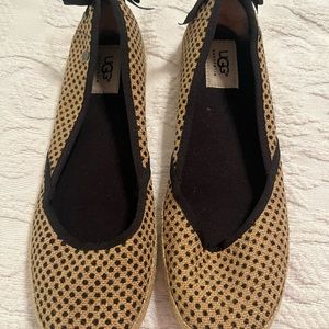 UGG Indah Burlap Black Tan Polka Dot Slip On Flat 9 Espadrille Sheepskin